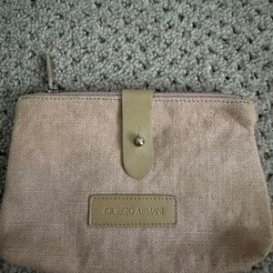 Giorgio Armani pink linen and leather small pouch.